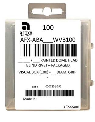 AFX-ABA43W-VB100 Aluminum/Aluminum 1/8" Open End Dome Head White - Visual Box